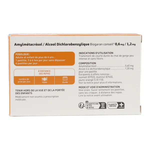 Biogaran Amylmétacrésol/alcool dichlorobenzylique pastilles miel-citron