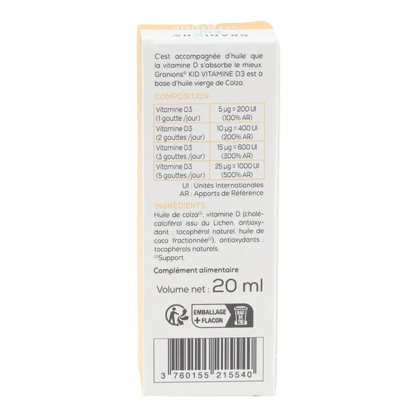 Granions Kid Vitamine D3 200 UI gouttes buvables