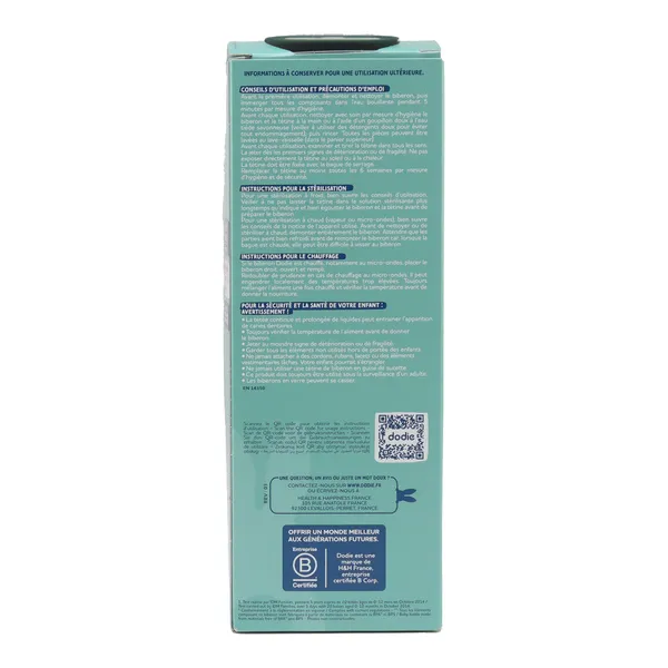 Dodie Biberon verre Tétine plate Débit moyen 270 ml