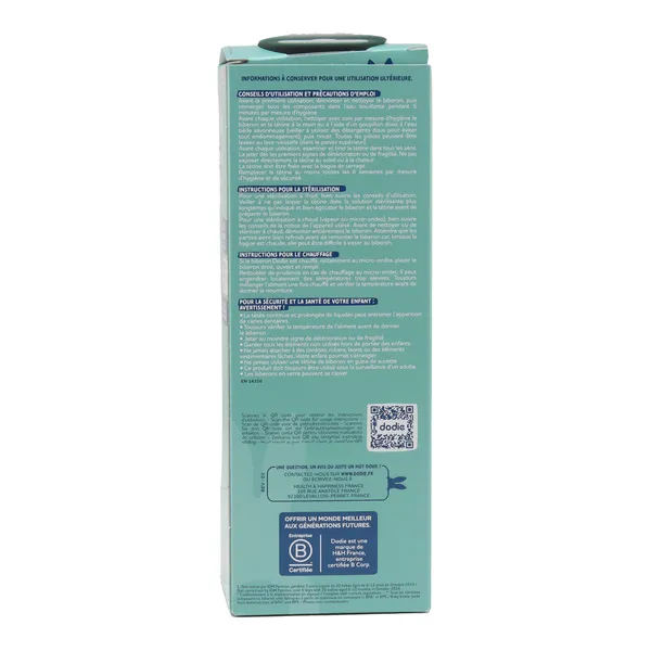 Dodie Biberon verre Tétine plate Débit moyen 270 ml