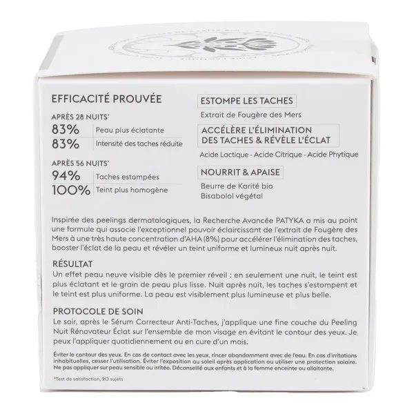 Patyka Peeling nuit rénovateur éclat Bio