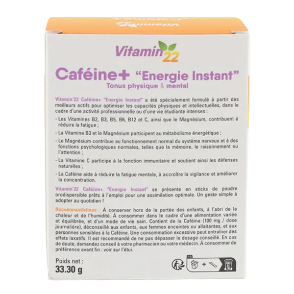 Vitamin'22 Caféine + Energie Instant sticks