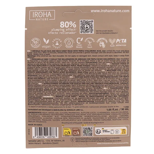 Iroha Nature Masque visage et cou repulpant