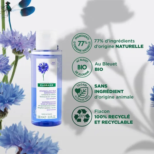 Klorane démaquillant yeux waterproof au bleuet