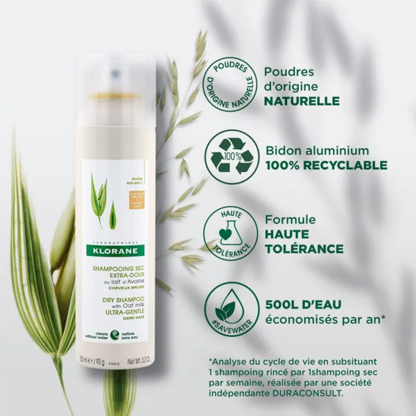 Klorane Shampooing sec au lait d'avoine Cheveux bruns