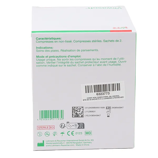 Compresses non tissées stériles 7,5 x 7,5 cm Lohmann Vliwasoft