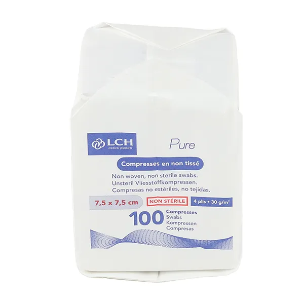 Compresses non tissées non stériles 7,5 x 7,5 cm LCH Pure