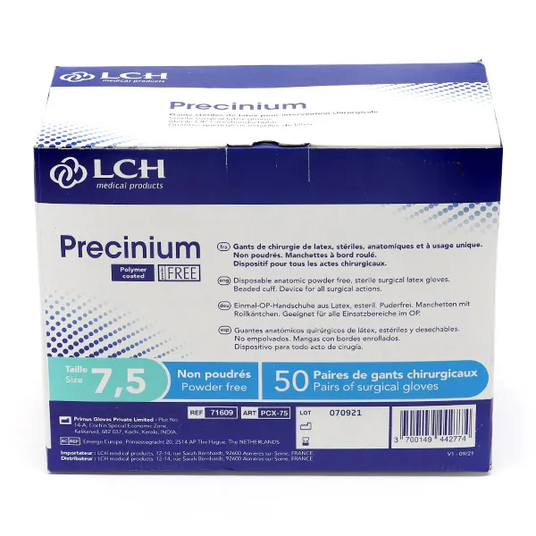 LCH Precinium gants latex non poudrés stériles 50 paires
