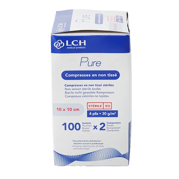 Compresses non tissées stériles 10 x 10 cm LCH Pure