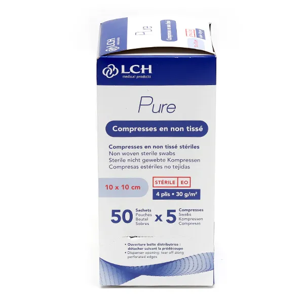 Compresses non tissées stériles 10 x 10 cm LCH Pure