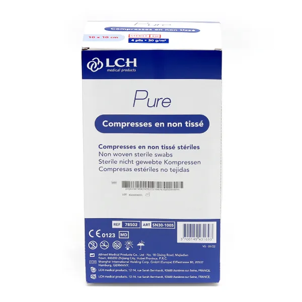 Compresses non tissées stériles 10 x 10 cm LCH Pure