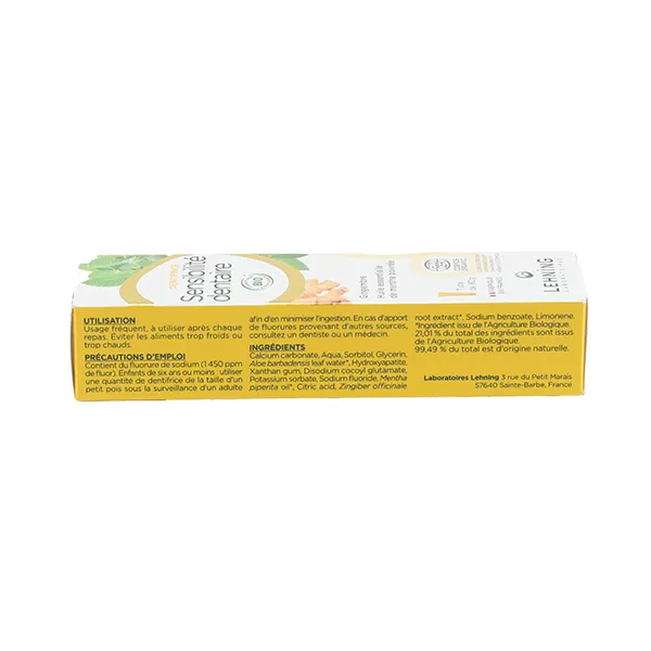 Lehning dentifrice Sensibilité dentaire Bio