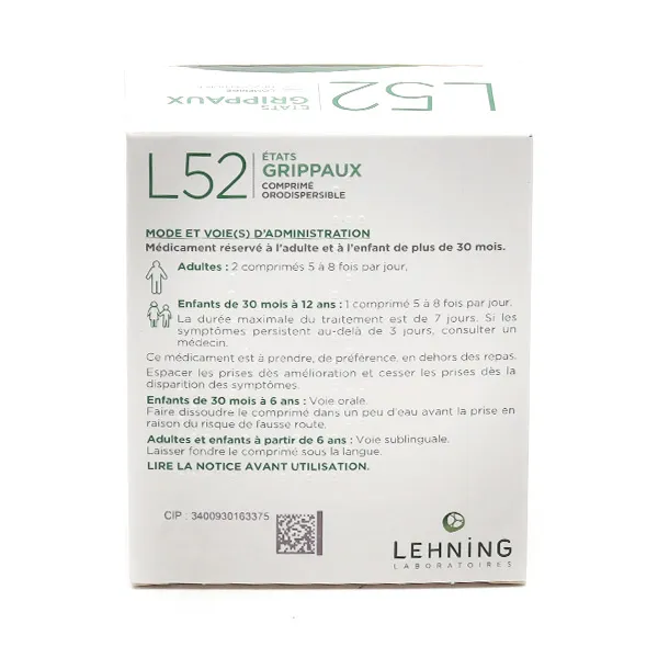 L52 Etat grippal comprimé orodispersible