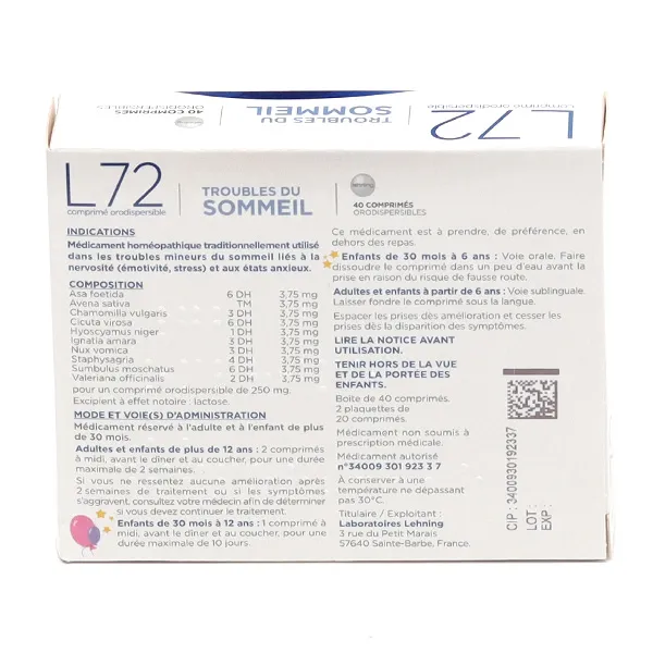 L72 Sommeil Lehning orodispersible