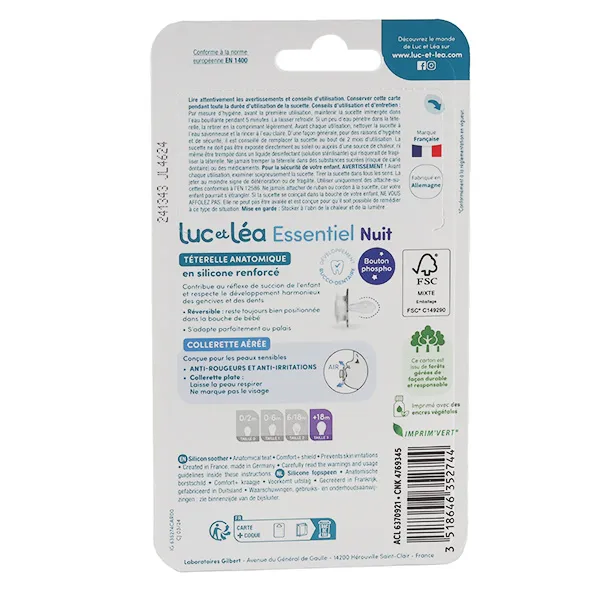 Luc et Léa Essentiel sucette silicone anatomique +18 mois nuit