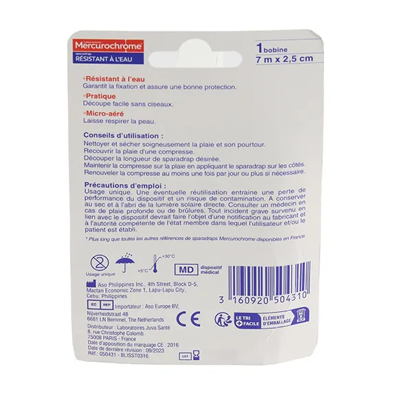 Mercurochrome sparadrap résistant à l'eau