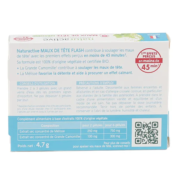Naturactive Maux de tête Flash bio gélules