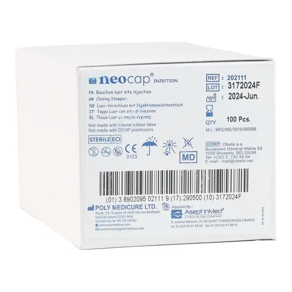 Uni'cap bouchon Luer Lock mâle avec site d'injection