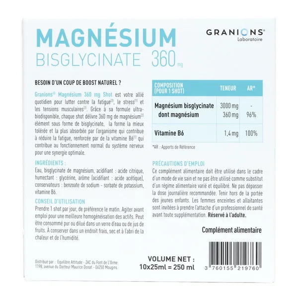 Granions Magnésium bisglycinate 360 mg unidoses