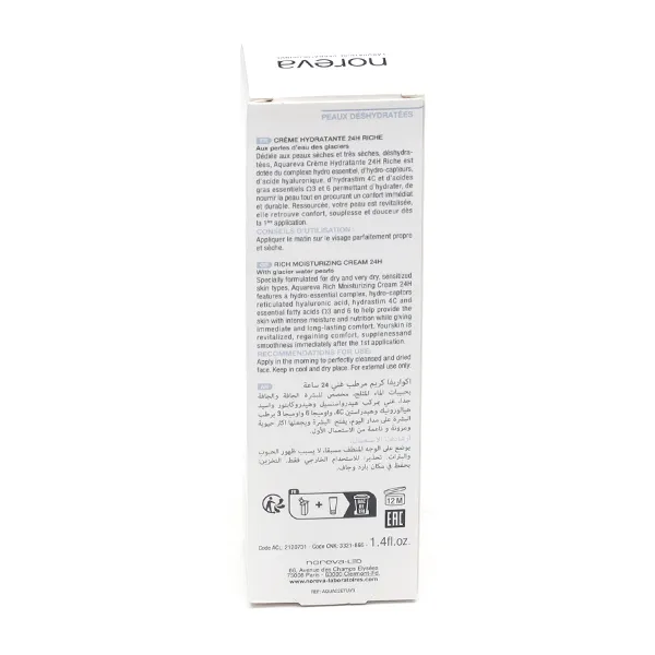 Noreva Aquareva crème hydratante 24h riche