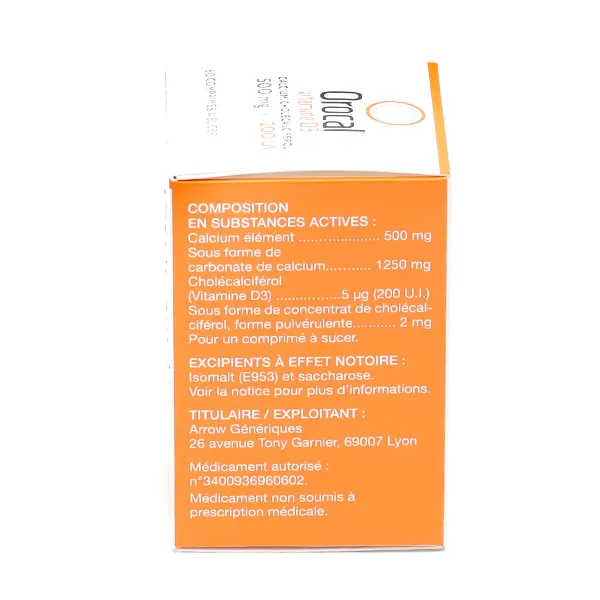 Orocal vitamine D3 500 mg/200 UI comprimés à sucer