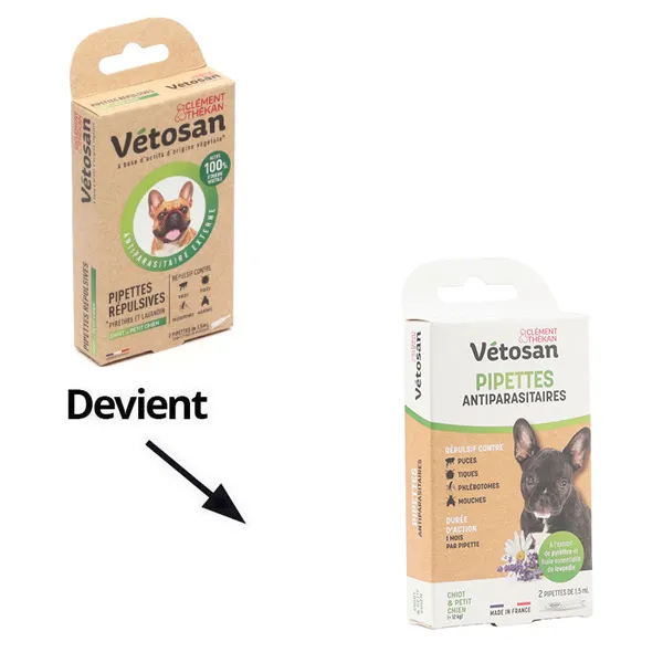 Pipettes anti puces répulsives pour chien Vétosan Clément Thékan