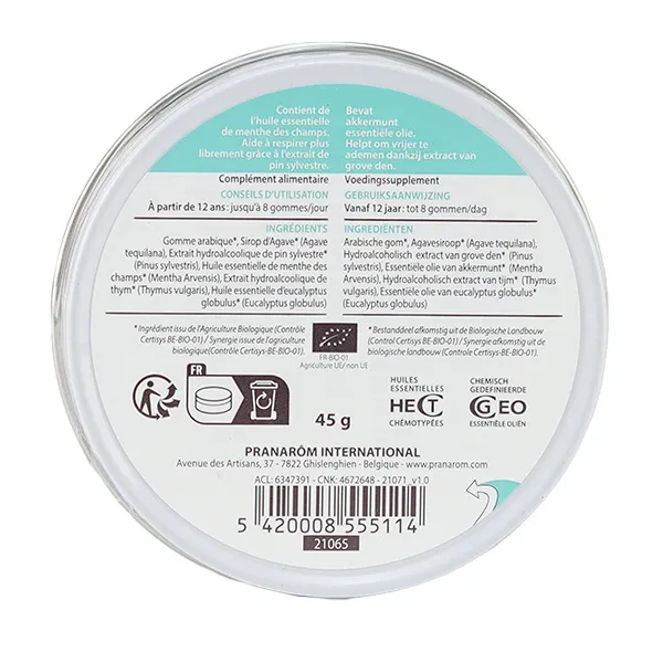 Pranarom Aromaforce Gommes Respiration Bio Menthe Pin