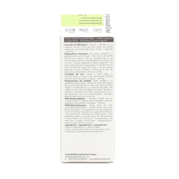 Pranarom huile essentielle Cardamome