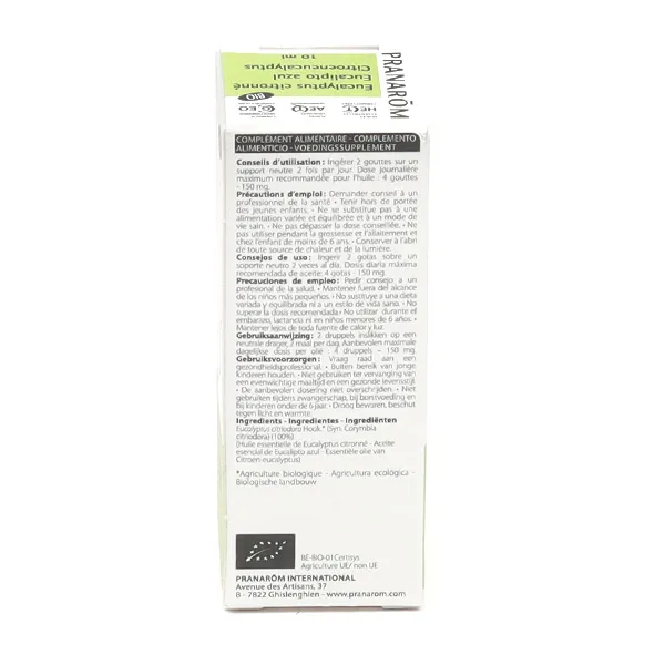Pranarom huile essentielle Eucalyptus citronné Bio