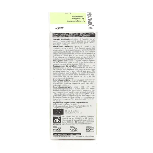 Pranarom Huile essentielle Gingembre Bio