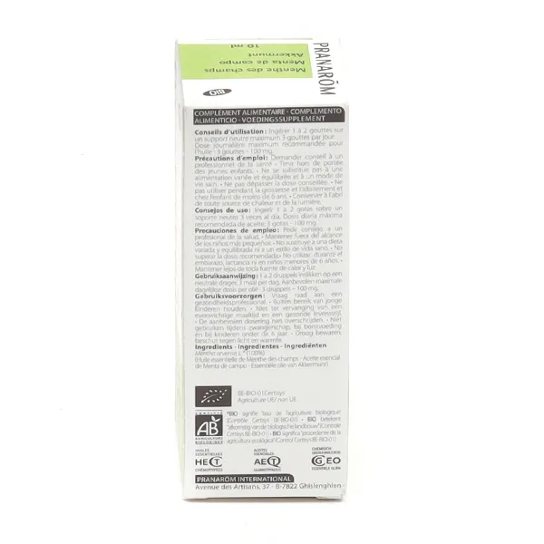 Pranarom huile essentielle de Menthe des champs Bio