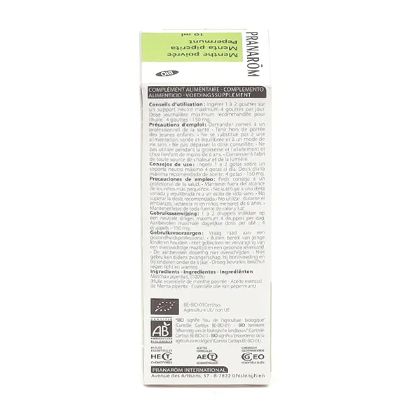 Pranarom huile essentielle de Menthe poivrée Bio