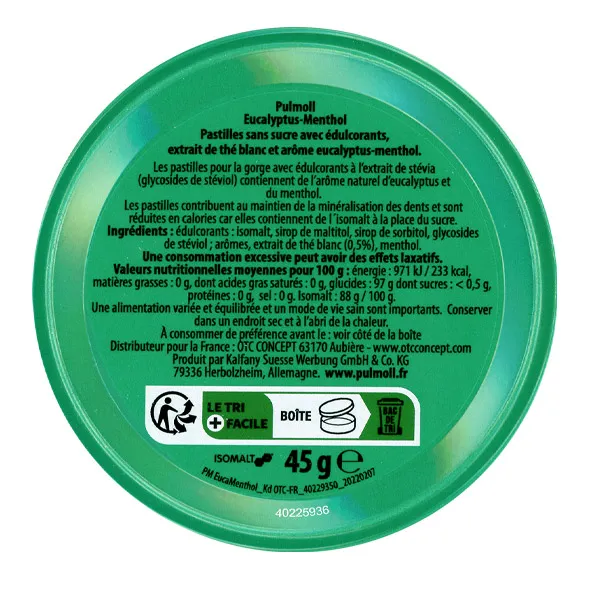 Pulmoll eucalyptus menthol pastilles sans sucres