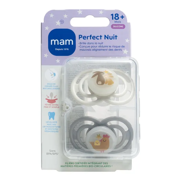 MAM Perfect Nuit Sucette symétrique silicone 18 mois et +