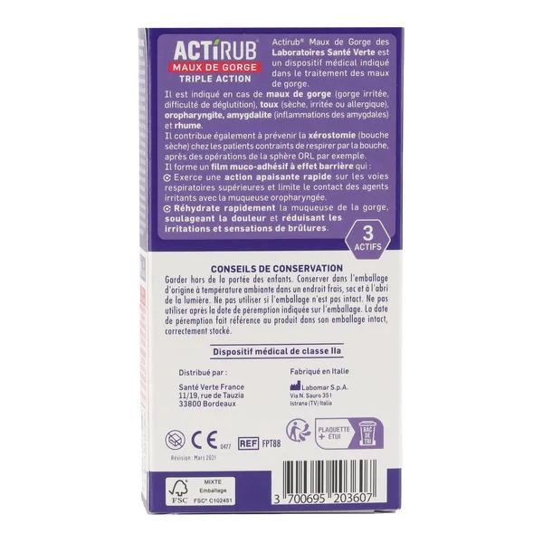 Santé Verte Actirub Maux de gorge pastilles