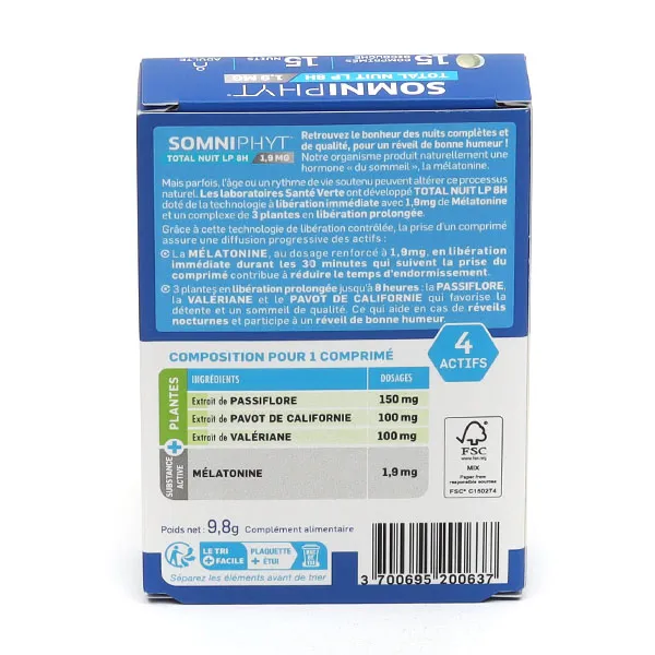 Santé Verte Somniphyt Total Nuit LP 8H 1,9 mg comprimés