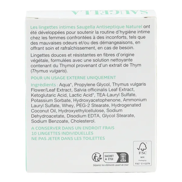 Saugella antiseptique naturel lingettes