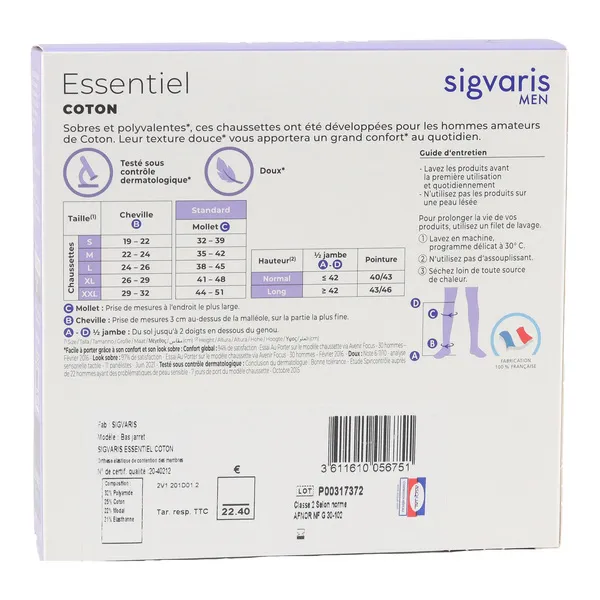 Sigvaris Essentiel Coton Chaussettes de Contention Homme Classe 2