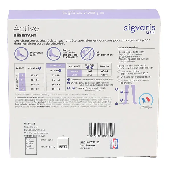 Sigvaris Active Résistant Chaussettes de contention Homme classe 2