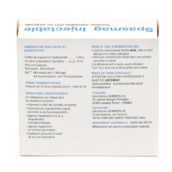 Spasmag injectable ampoules