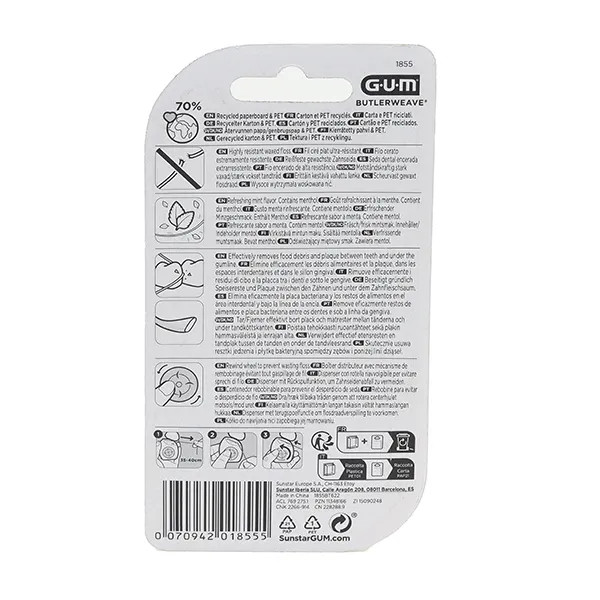Gum Butlerweave fil dentaire ciré mentholé 55 m