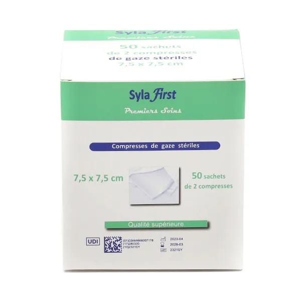 Syla First Compresses de gaze stériles 7,5 x 7,5 cm