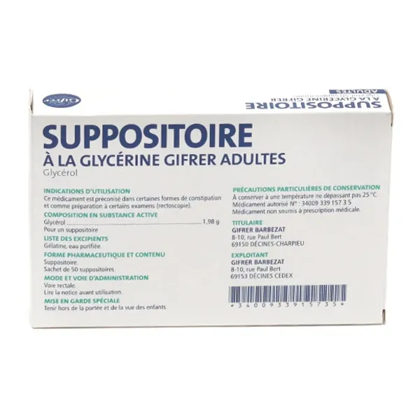 Suppositoire glycérine Adulte