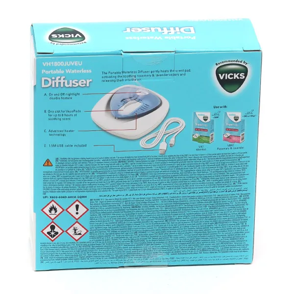 Vicks Diffuseur électrique USB portable Waterless Pédiatrique Romarin et Lavande