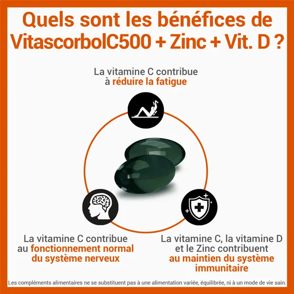 Vitascorbol Vitamine C 500 + Zinc + Vitamine D capsules