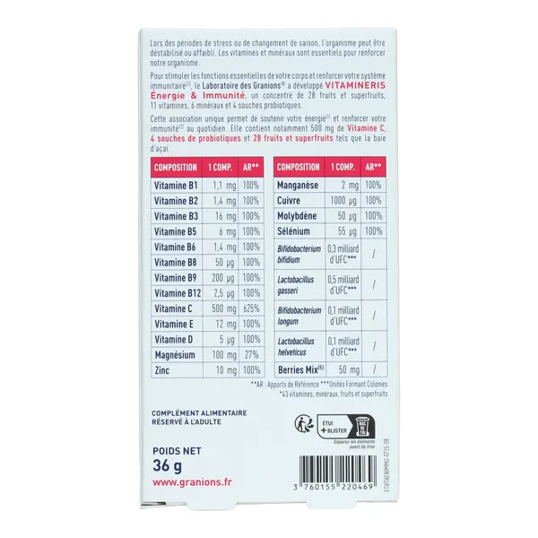 Granions Vitamineris Energie et Immunité comprimés