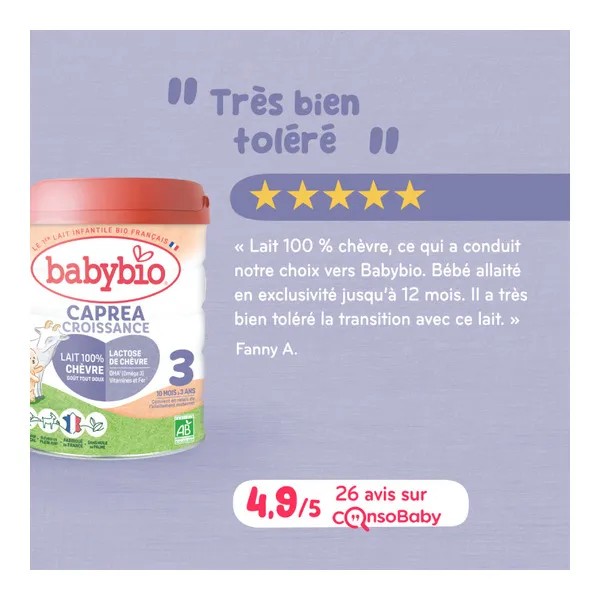 Babybio Caprea croissance lait de chèvre 3e âge bio