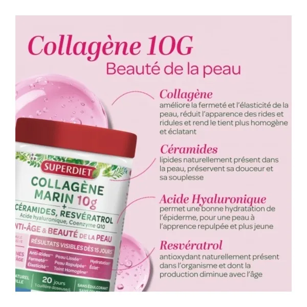 Super Diet Collagène marin 10 g Anti âge et beauté de la peau poudre