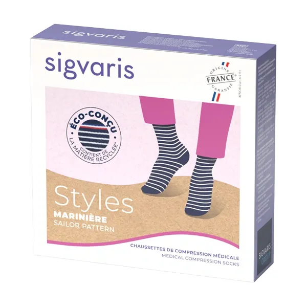 Sigvaris Styles Motifs Marinière Chaussettes de contention Femmes Classe 2