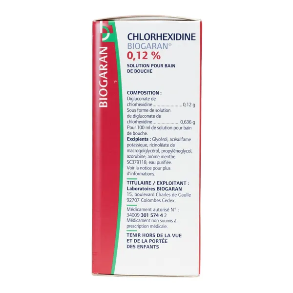 Bain de bouche Chlorhexidine  0,12% sans alcool